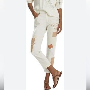 RALPH LAUREN Tapered Patchwork Beaded Mid Rise Relaxed Jeans Size 16 NEW $195